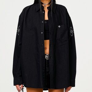 SMFK Oversized Cotton Boyfriend Shirt in Black